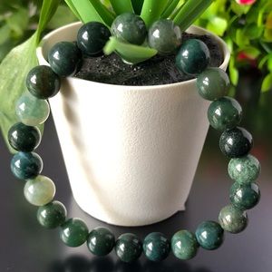 Moss Agate 8mm Natural Stone Beads Stretchable Bracelet